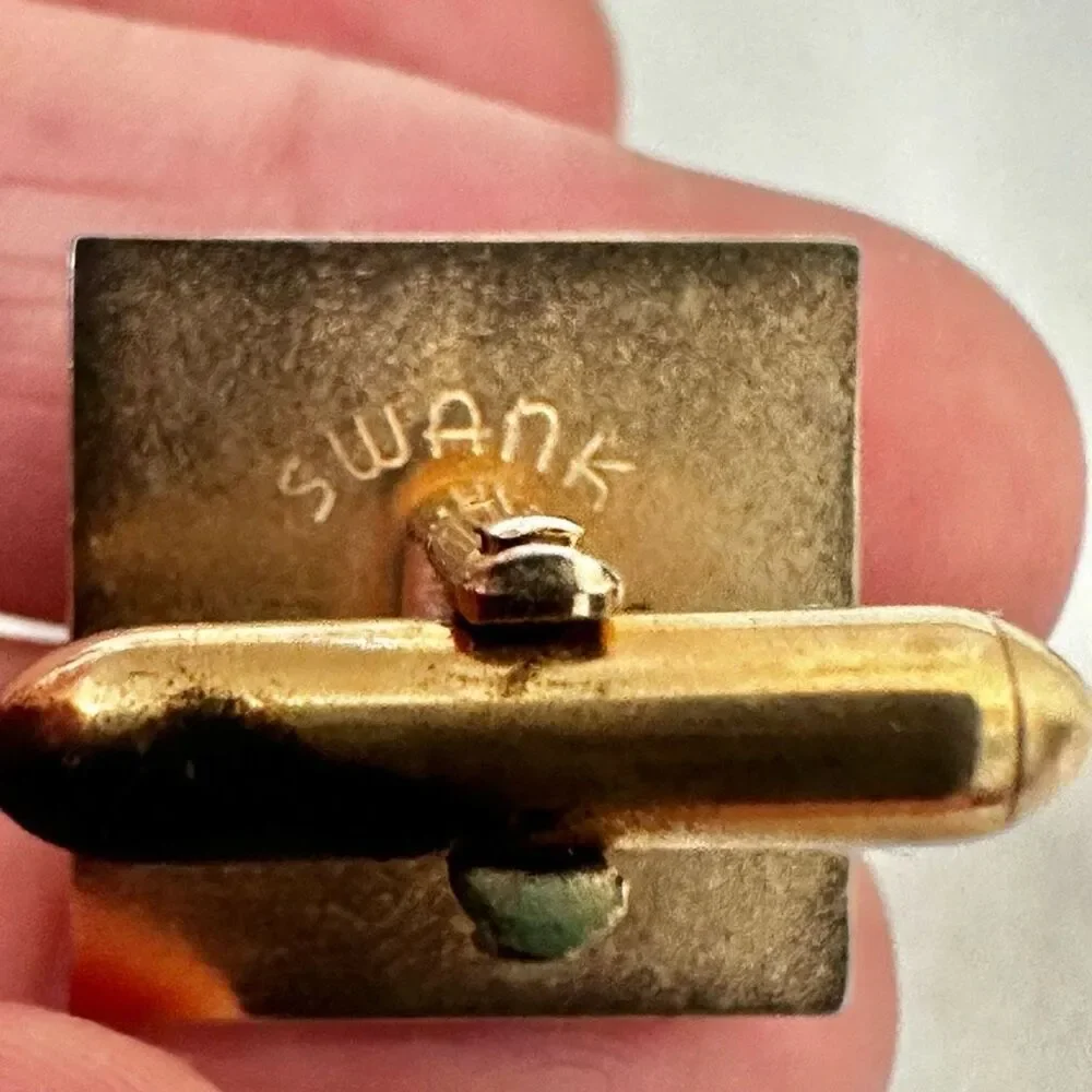 Swank gold tone and abalone square vintage cufflinks